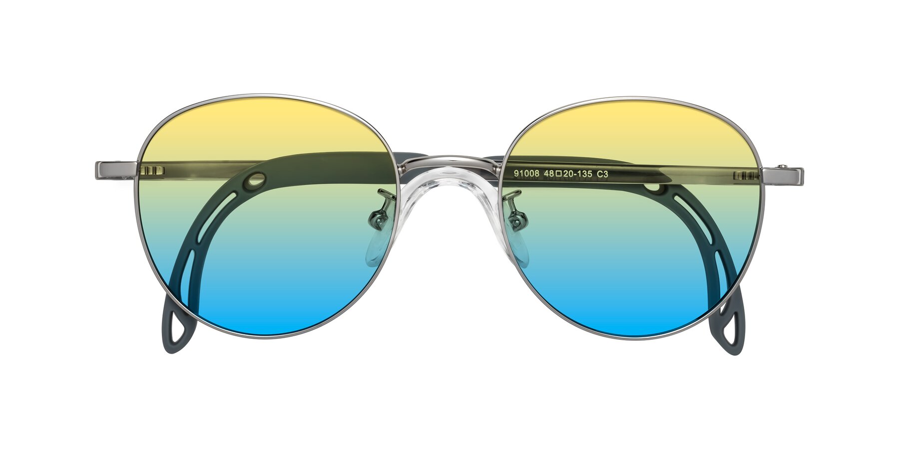 Folded Front of Ann in Knight Silver with Yellow / Blue Gradient Lenses