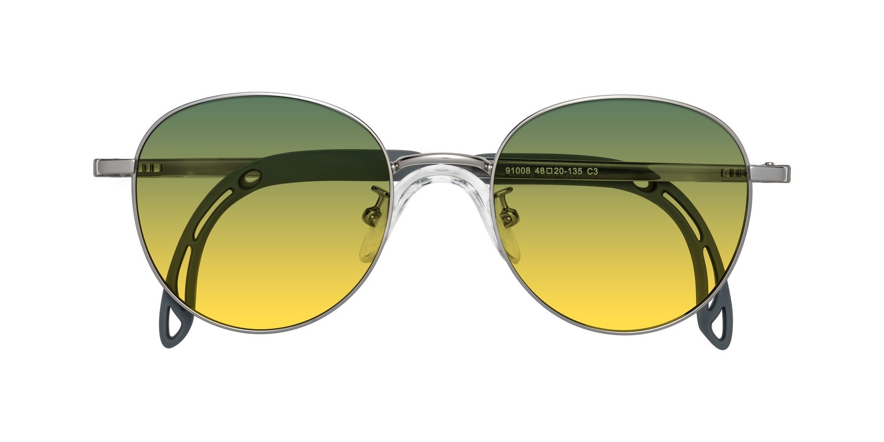 Folded Front of Ann in Knight Silver with Green / Yellow Gradient Lenses