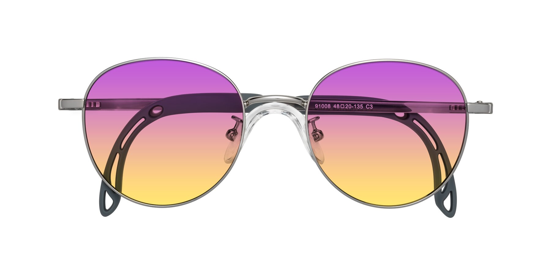 Folded Front of Ann in Knight Silver with Purple / Yellow Gradient Lenses