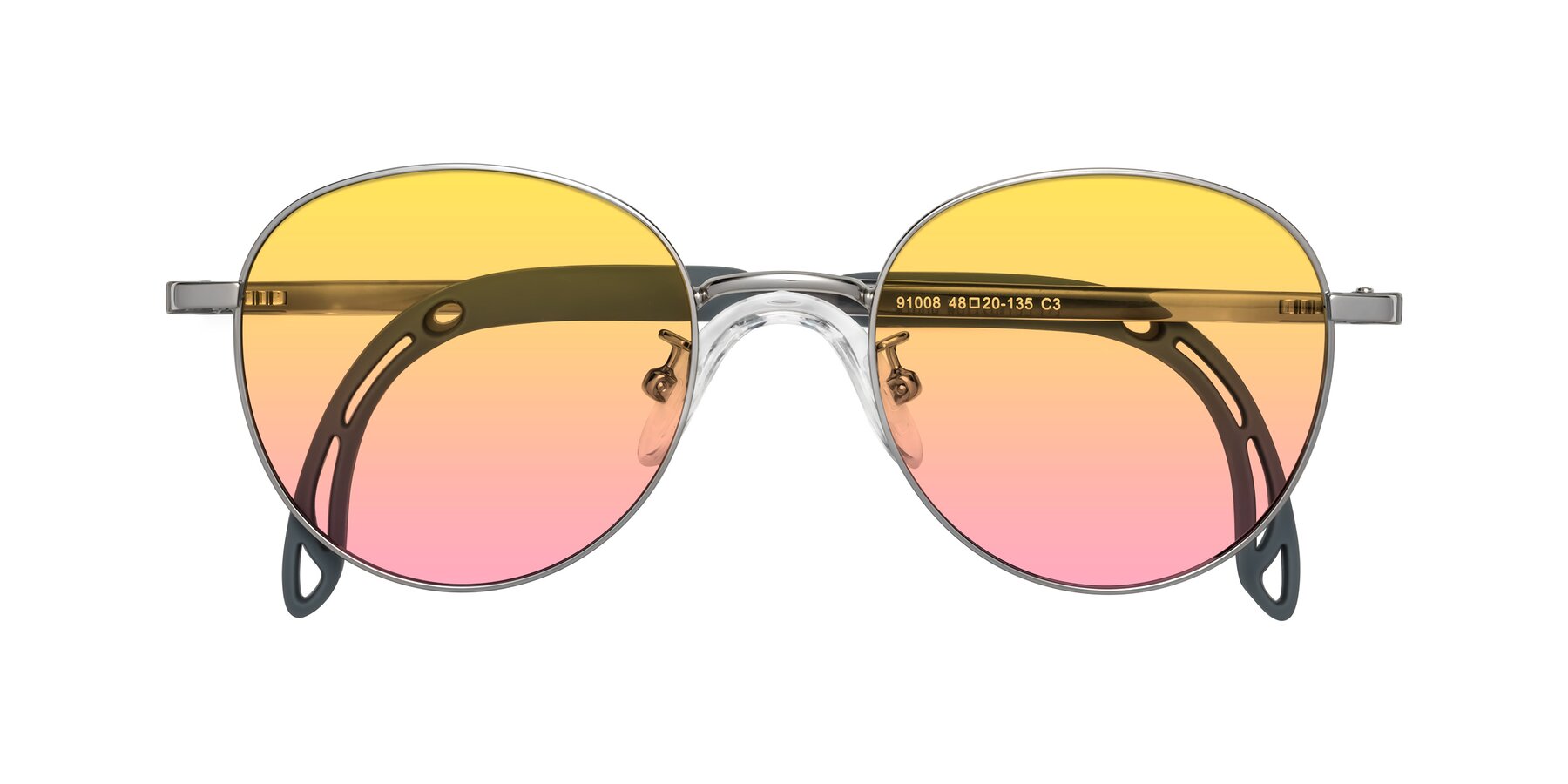 Folded Front of Ann in Knight Silver with Yellow / Pink Gradient Lenses