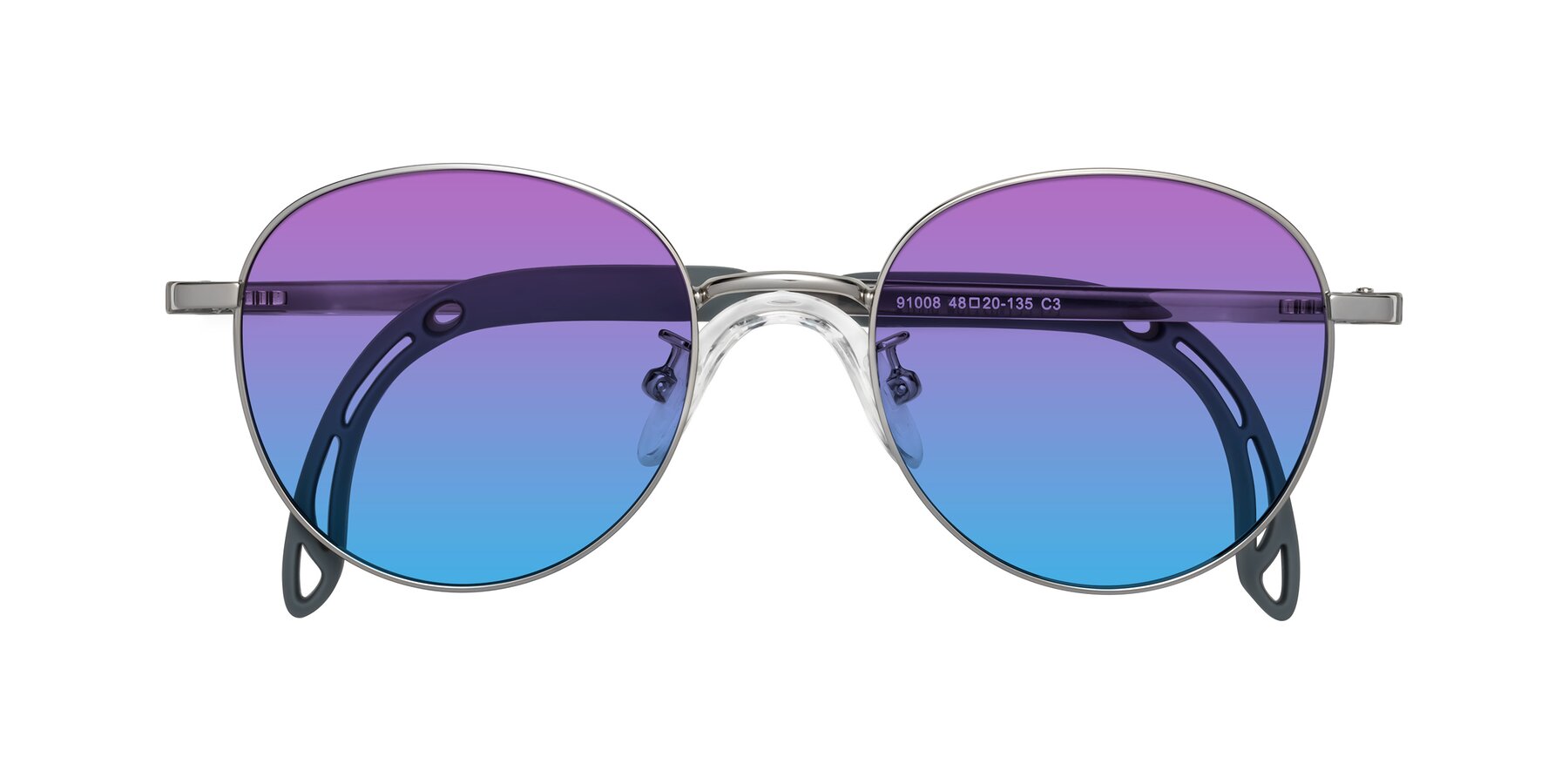 Folded Front of Ann in Knight Silver with Purple / Blue Gradient Lenses