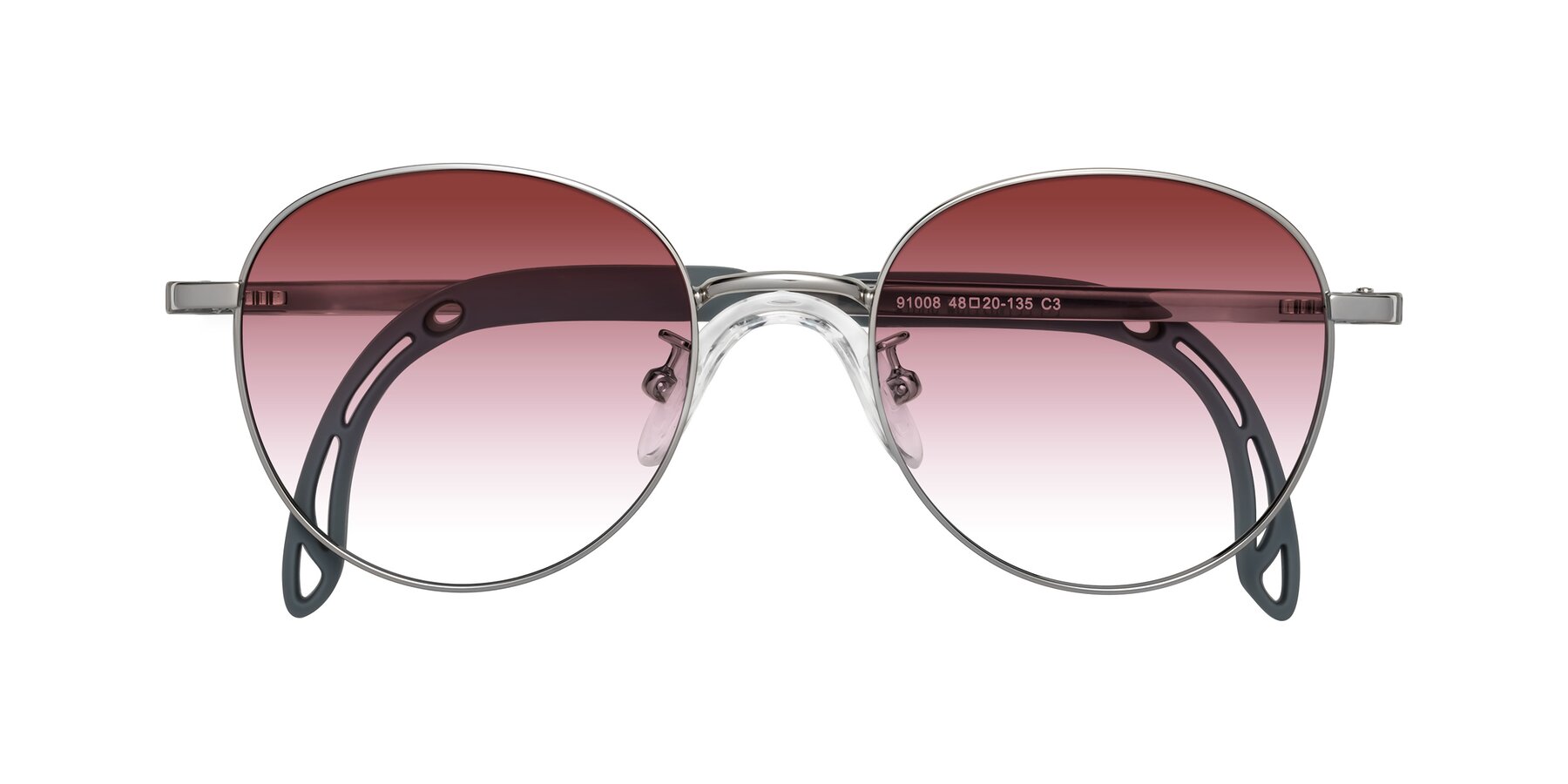 Folded Front of Ann in Knight Silver with Garnet Gradient Lenses