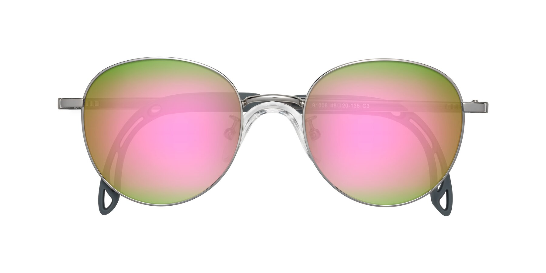 Folded Front of Ann in Knight Silver with Pink Mirrored Lenses