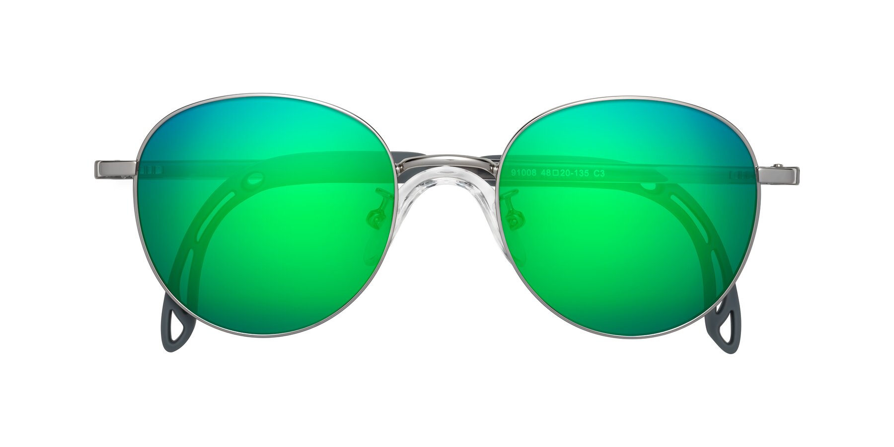 Folded Front of Ann in Knight Silver with Green Mirrored Lenses