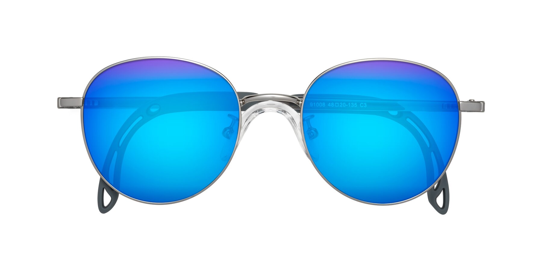 Folded Front of Ann in Knight Silver with Blue Mirrored Lenses