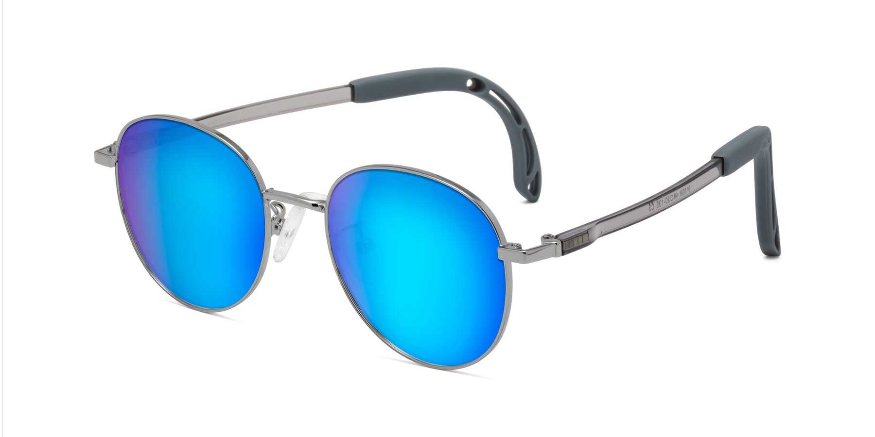 Angle of Ann in Knight Silver with Blue Mirrored Lenses