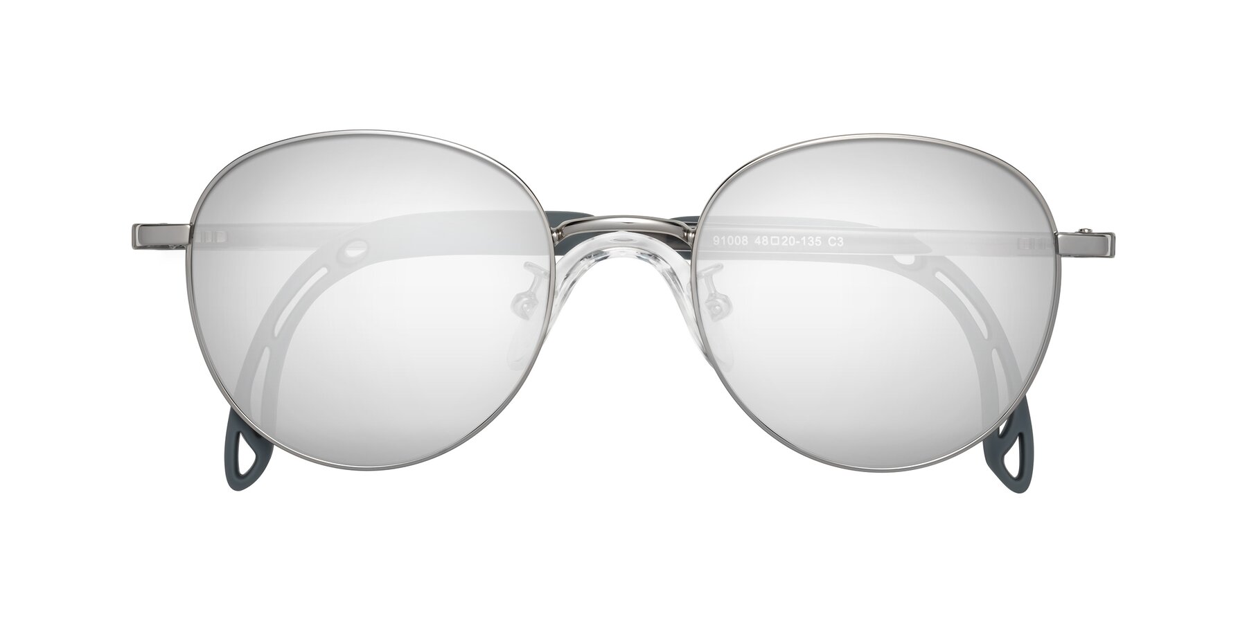 Folded Front of Ann in Knight Silver with Silver Mirrored Lenses