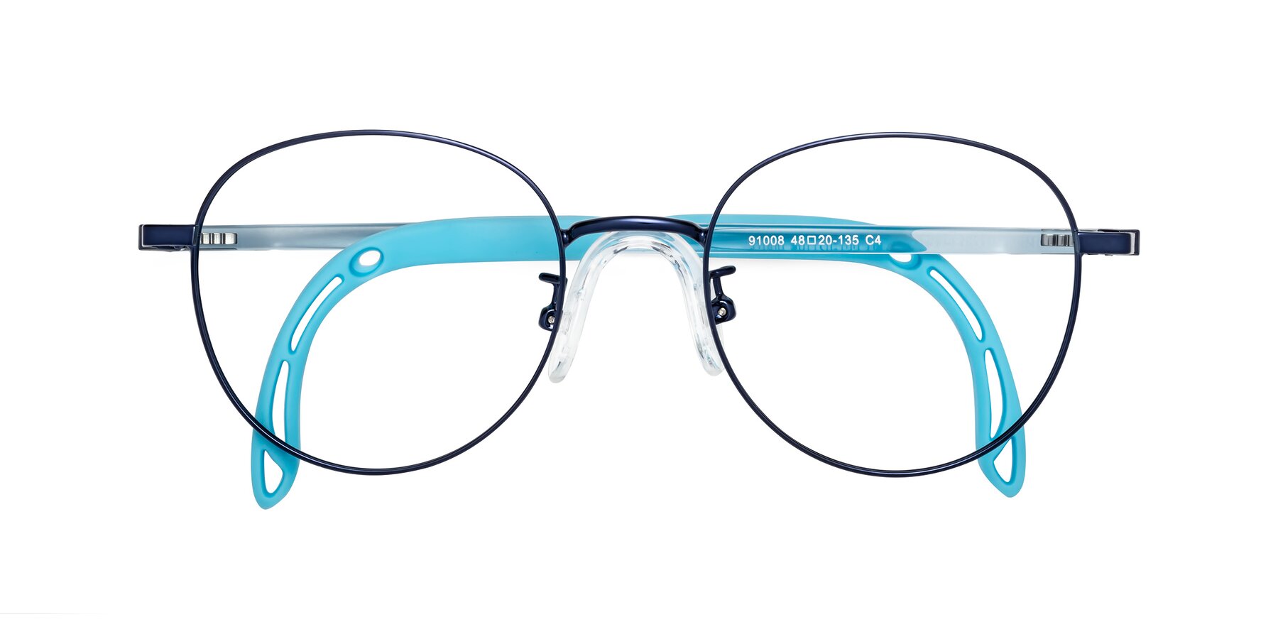 Folded Front of Ann in Sailor Blue with Clear Blue Light Blocking Lenses