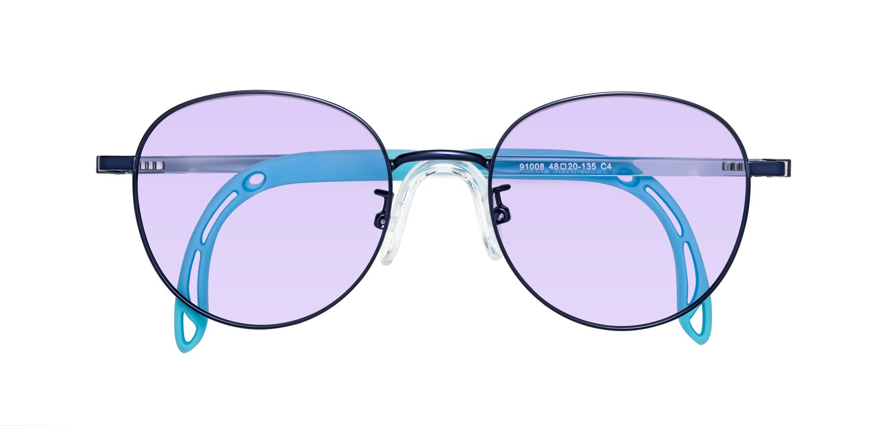 Folded Front of Ann in Sailor Blue with Light Purple Tinted Lenses