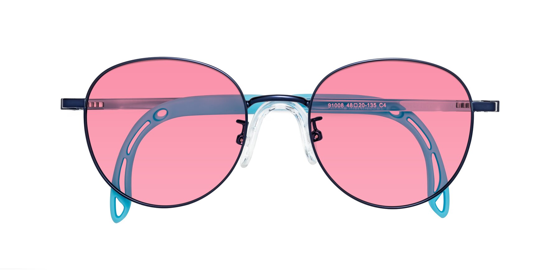 Folded Front of Ann in Sailor Blue with Pink Tinted Lenses