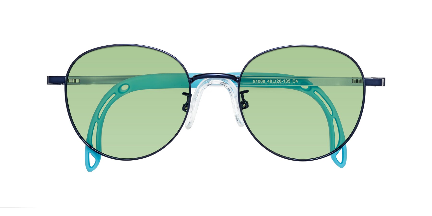 Folded Front of Ann in Sailor Blue with Medium Green Tinted Lenses