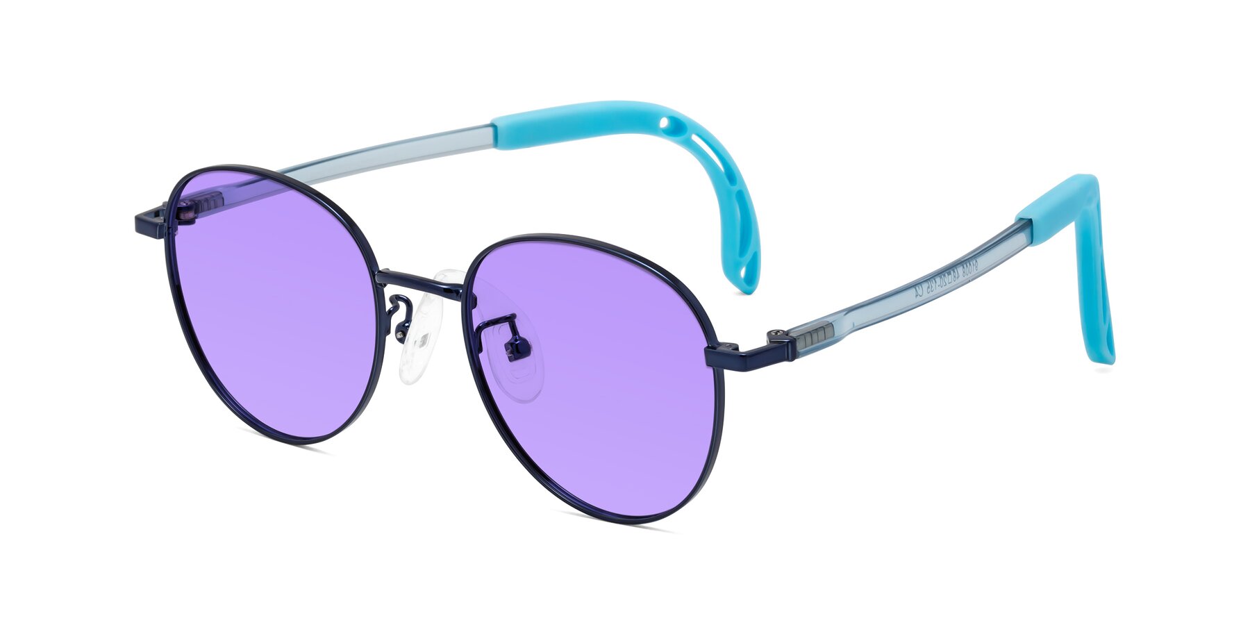 Angle of Ann in Sailor Blue with Medium Purple Tinted Lenses