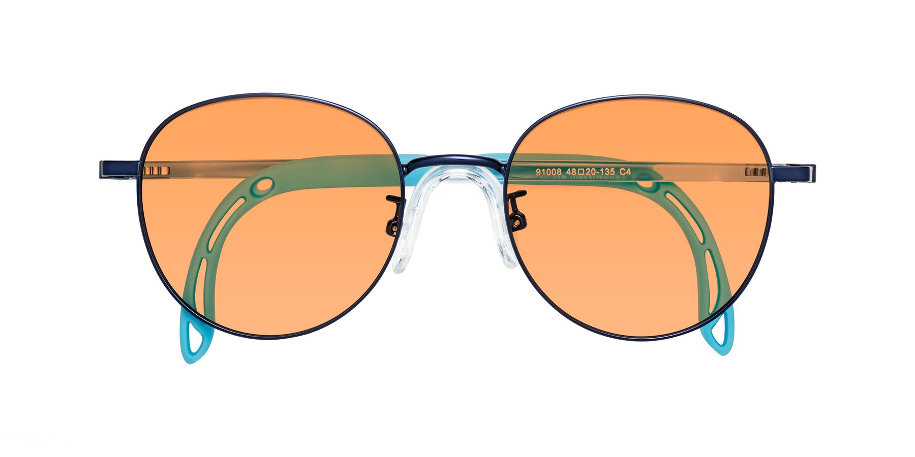 Folded Front of Ann in Sailor Blue with Medium Orange Tinted Lenses