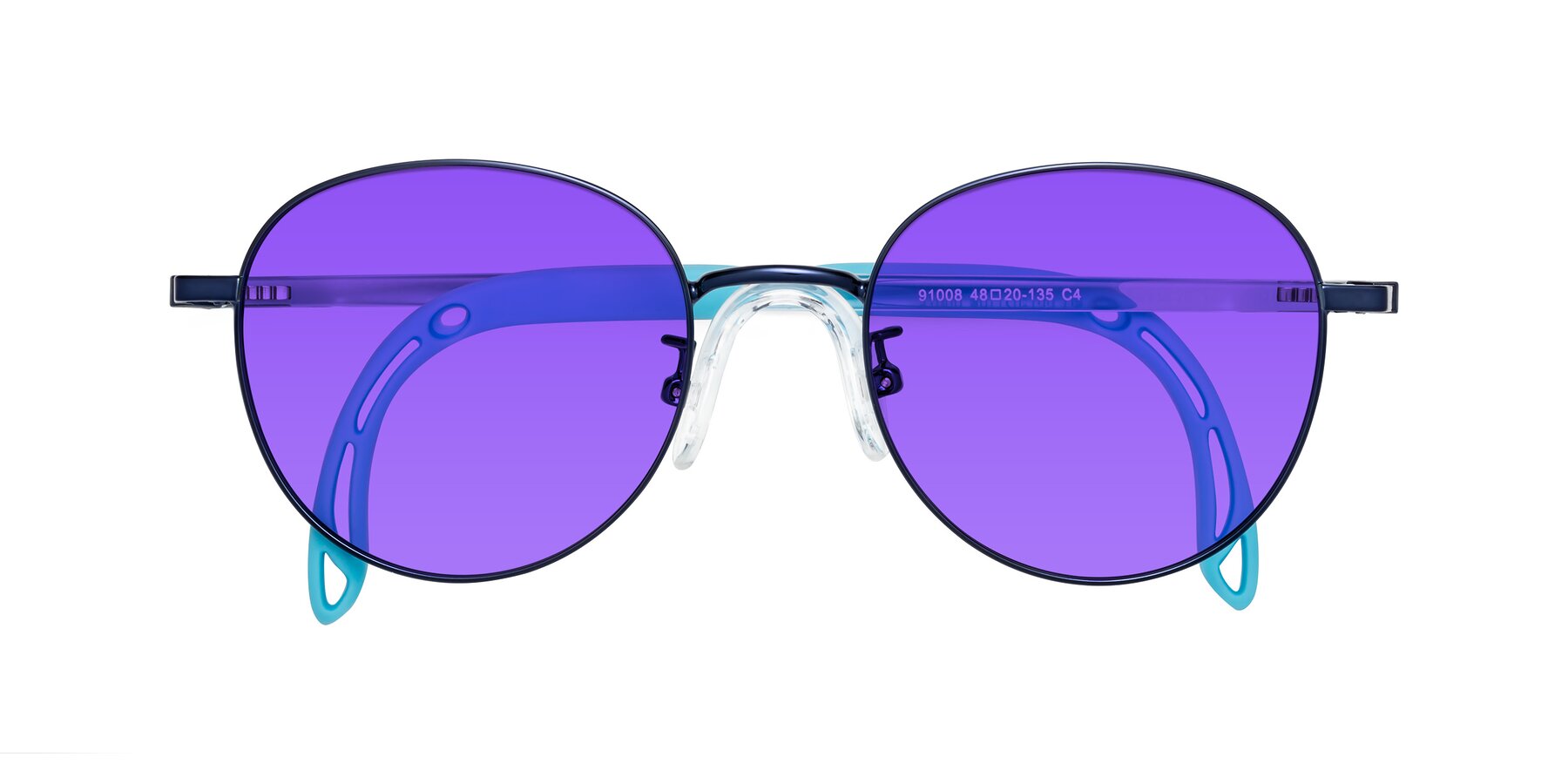 Folded Front of Ann in Sailor Blue with Purple Tinted Lenses