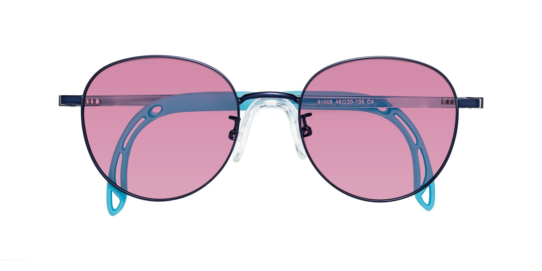 Folded Front of Ann in Sailor Blue with Medium Wine Tinted Lenses