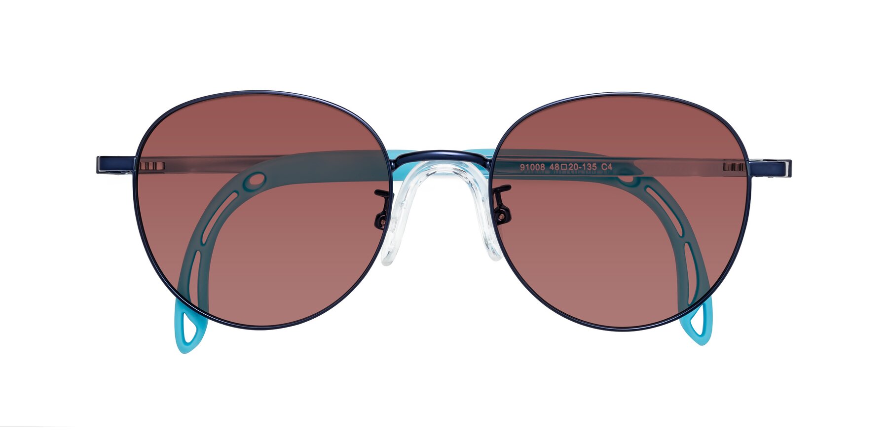 Folded Front of Ann in Sailor Blue with Garnet Tinted Lenses