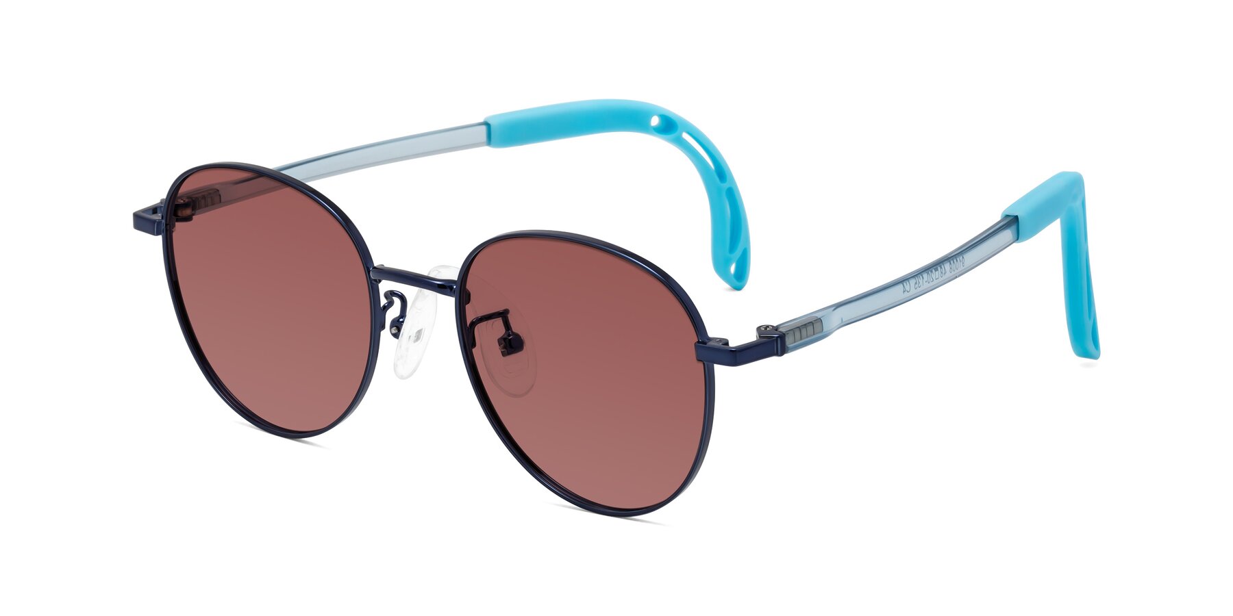 Angle of Ann in Sailor Blue with Garnet Tinted Lenses