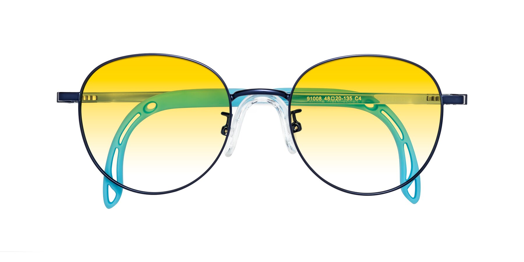 Folded Front of Ann in Sailor Blue with Yellow Gradient Lenses