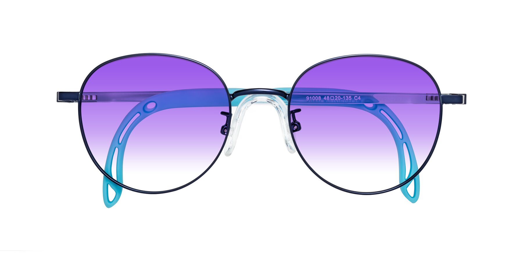 Folded Front of Ann in Sailor Blue with Purple Gradient Lenses