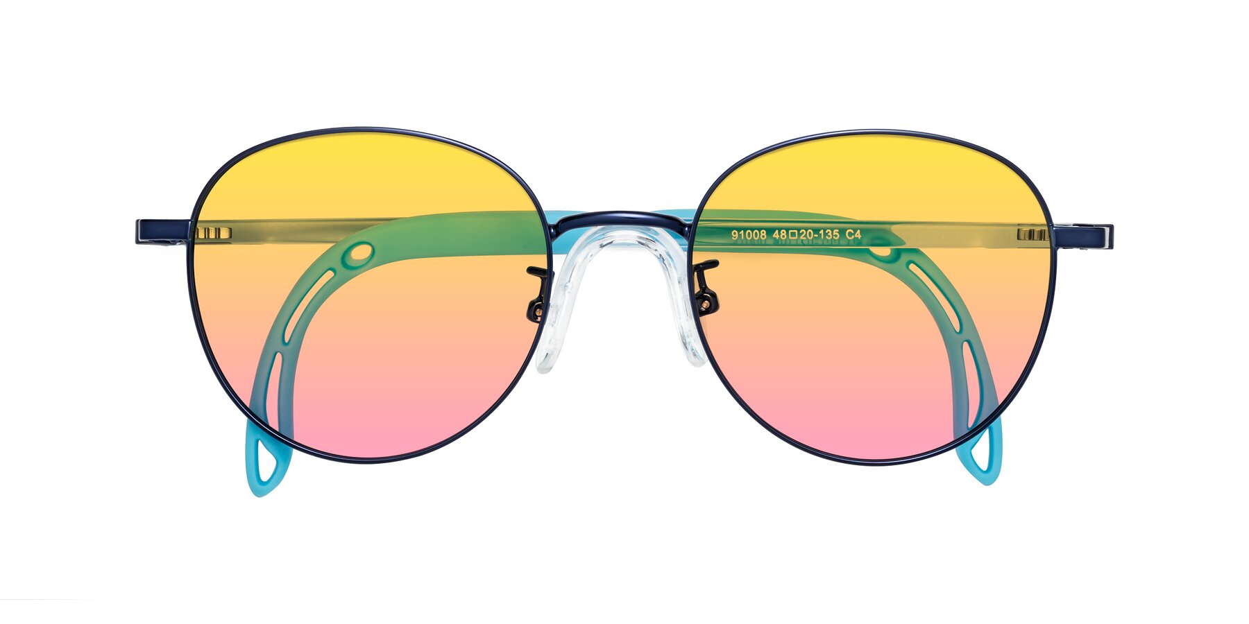 Folded Front of Ann in Sailor Blue with Yellow / Pink Gradient Lenses