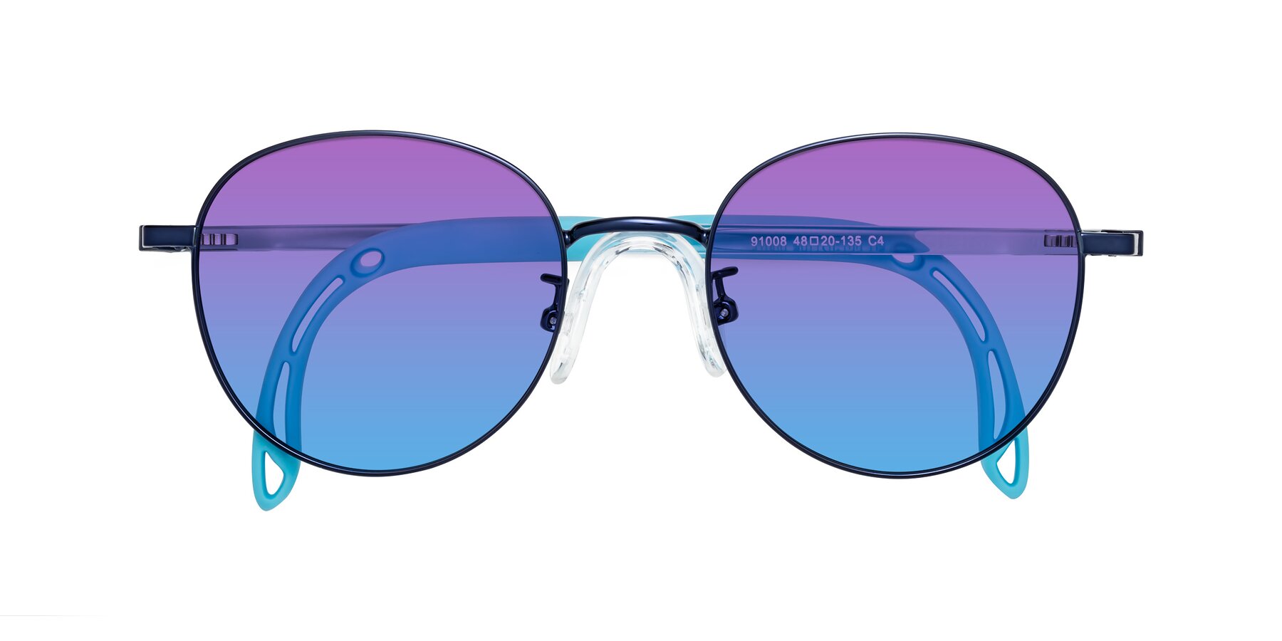 Folded Front of Ann in Sailor Blue with Purple / Blue Gradient Lenses