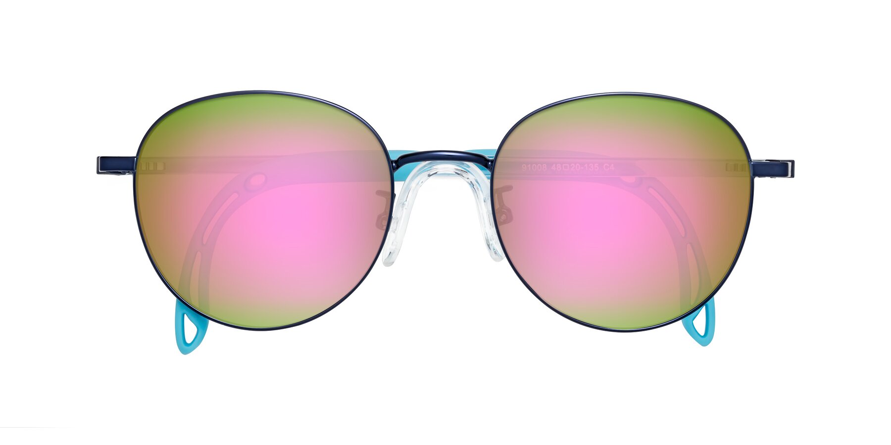 Folded Front of Ann in Sailor Blue with Pink Mirrored Lenses