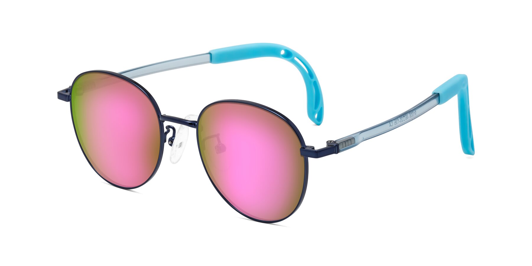 Angle of Ann in Sailor Blue with Pink Mirrored Lenses