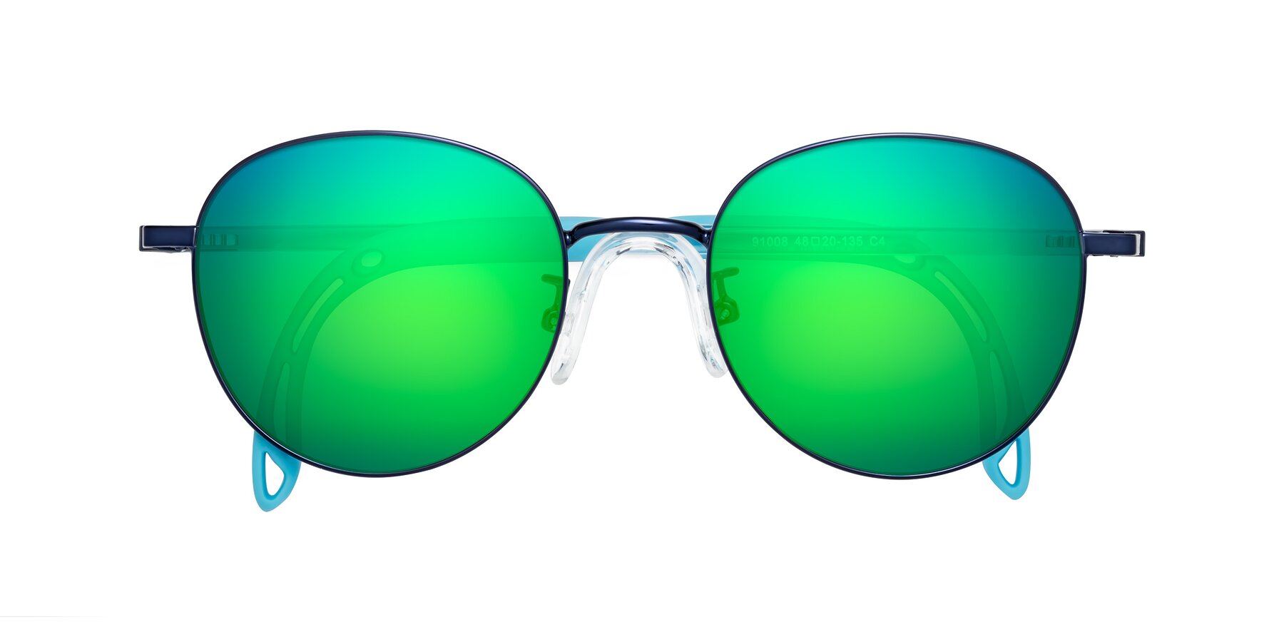 Folded Front of Ann in Sailor Blue with Green Mirrored Lenses