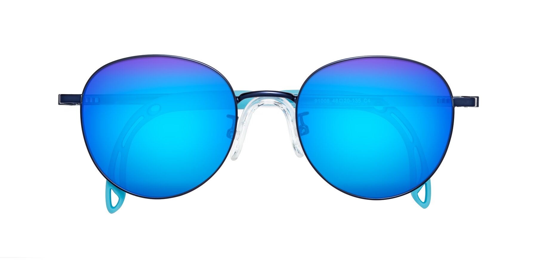 Folded Front of Ann in Sailor Blue with Blue Mirrored Lenses