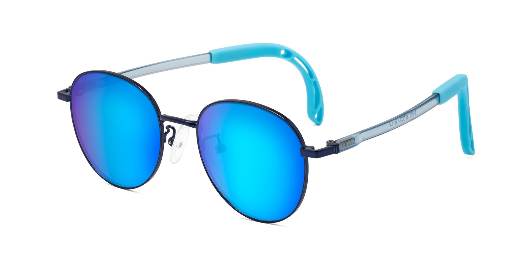 Angle of Ann in Sailor Blue with Blue Mirrored Lenses