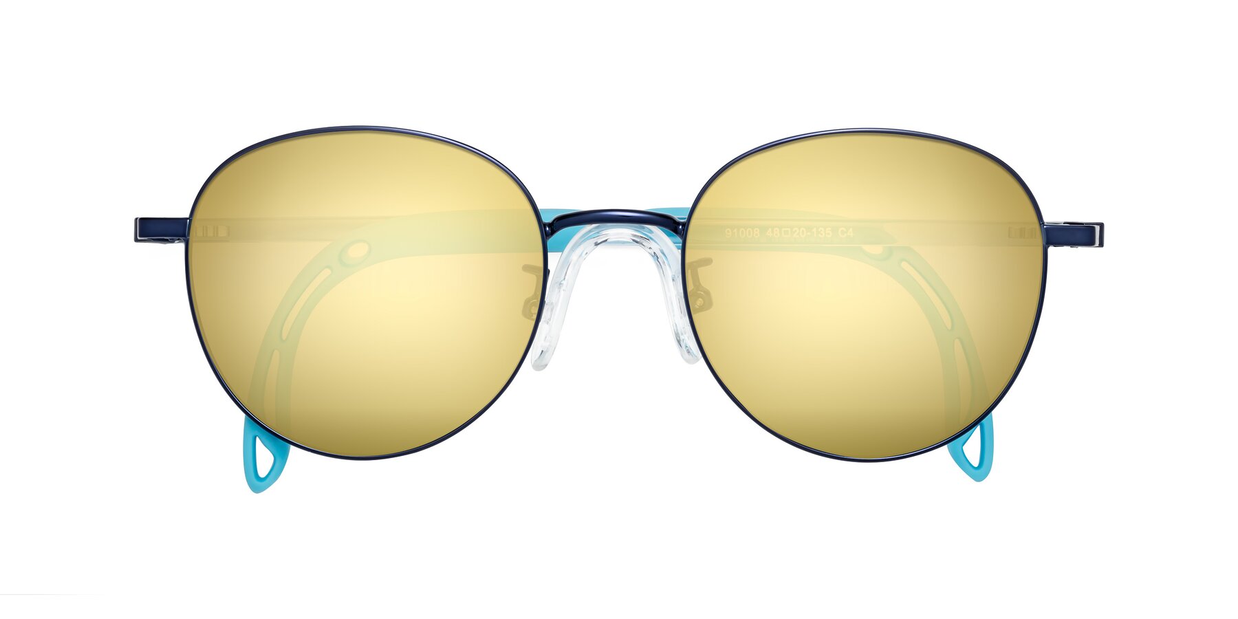 Folded Front of Ann in Sailor Blue with Gold Mirrored Lenses