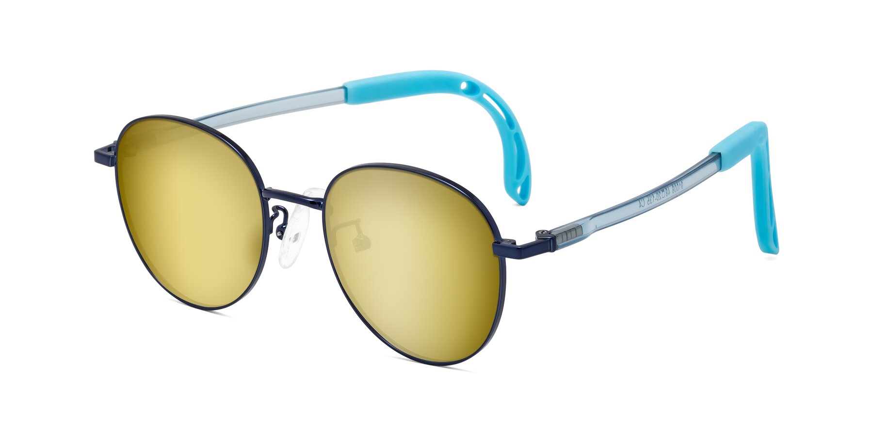 Angle of Ann in Sailor Blue with Gold Mirrored Lenses