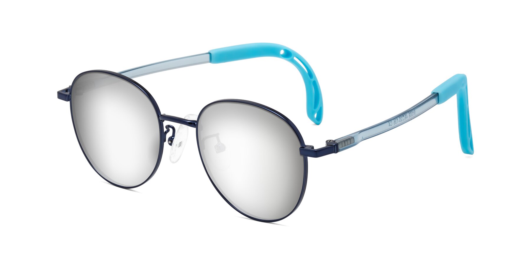 Angle of Ann in Sailor Blue with Silver Mirrored Lenses