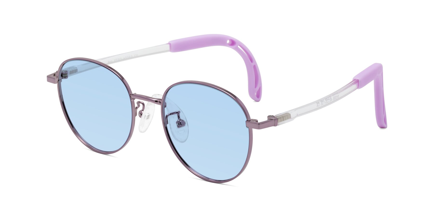 Angle of Ann in Magician Purple with Light Blue Tinted Lenses