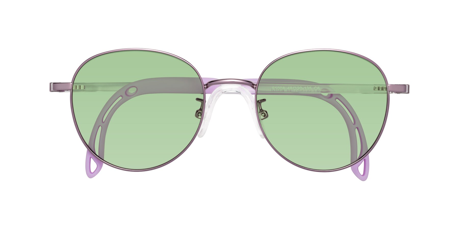 Folded Front of Ann in Magician Purple with Medium Green Tinted Lenses