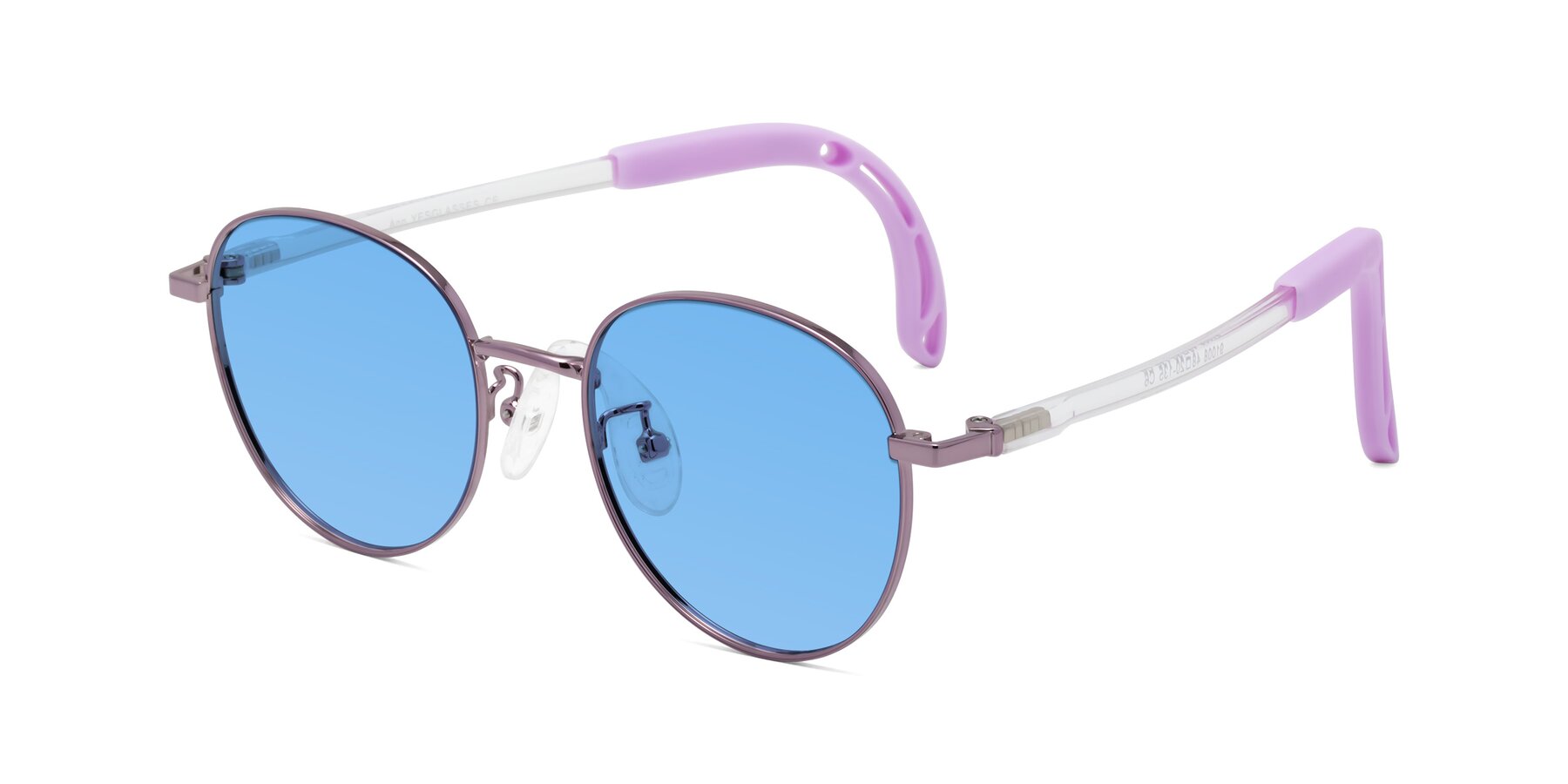 Angle of Ann in Magician Purple with Medium Blue Tinted Lenses