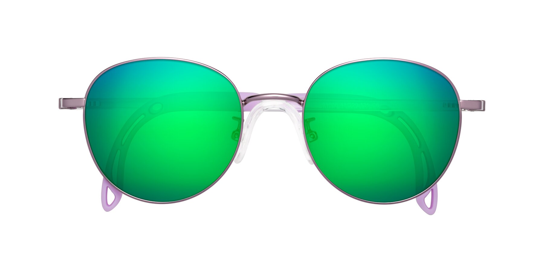 Folded Front of Ann in Magician Purple with Green Mirrored Lenses