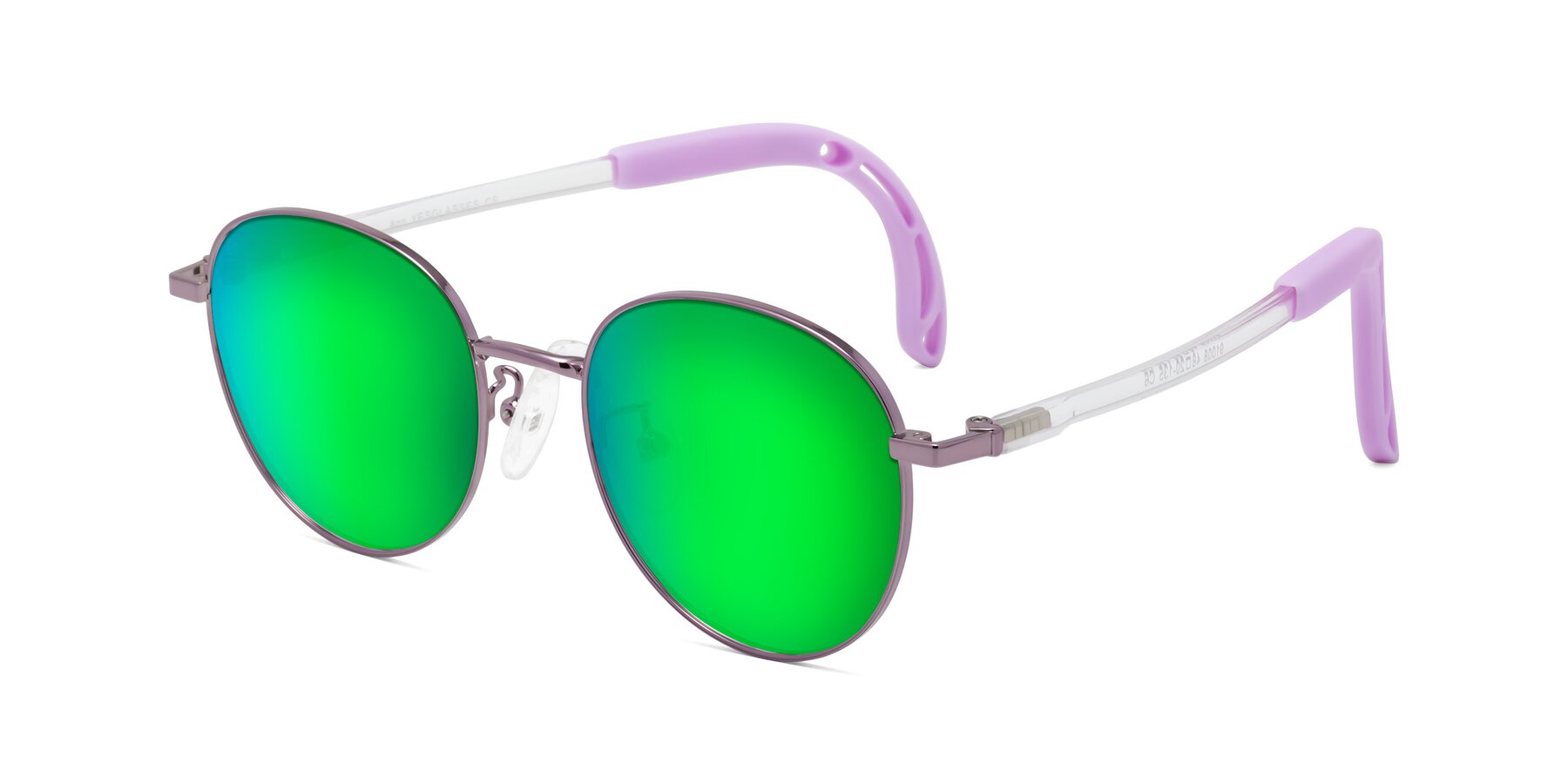 Angle of Ann in Magician Purple with Green Mirrored Lenses