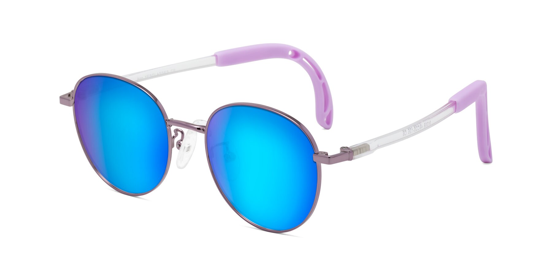 Angle of Ann in Magician Purple with Blue Mirrored Lenses