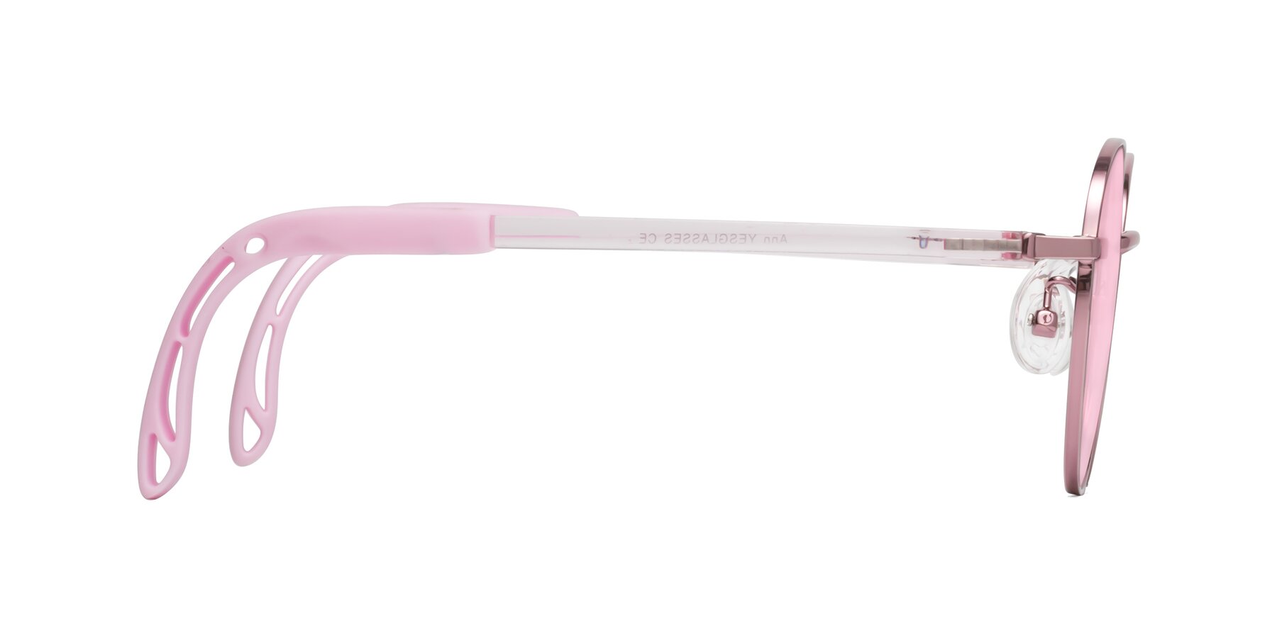 Side of Ann in Artist Pink with Light Pink Tinted Lenses