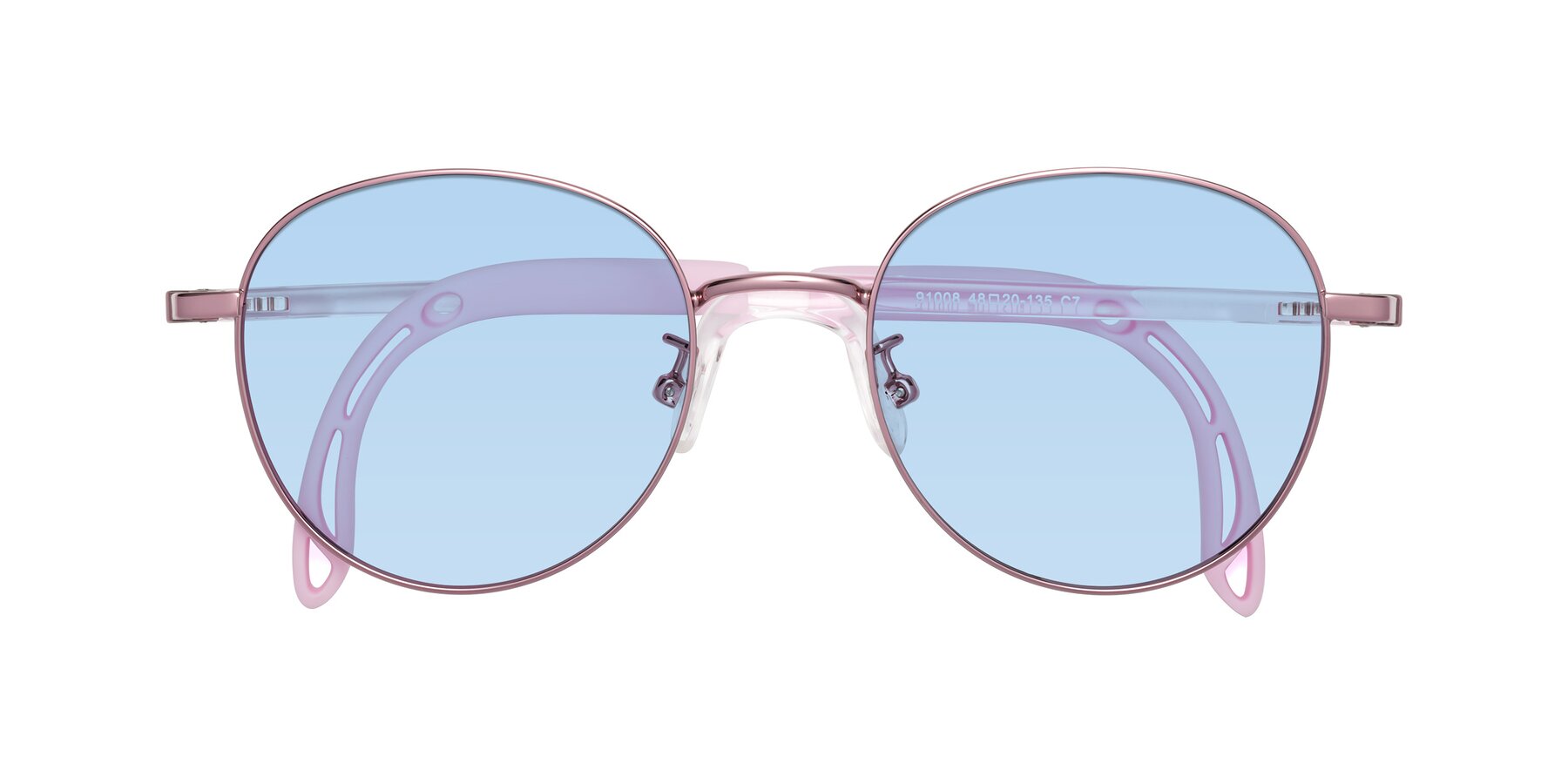 Folded Front of Ann in Artist Pink with Light Blue Tinted Lenses