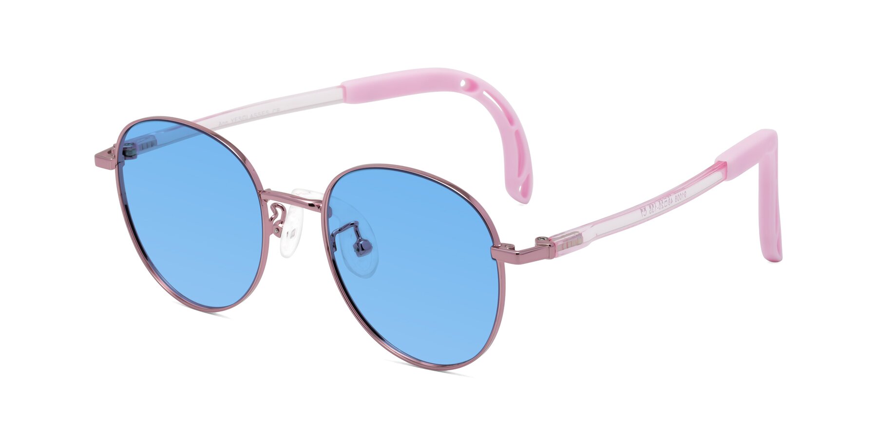 Angle of Ann in Artist Pink with Medium Blue Tinted Lenses