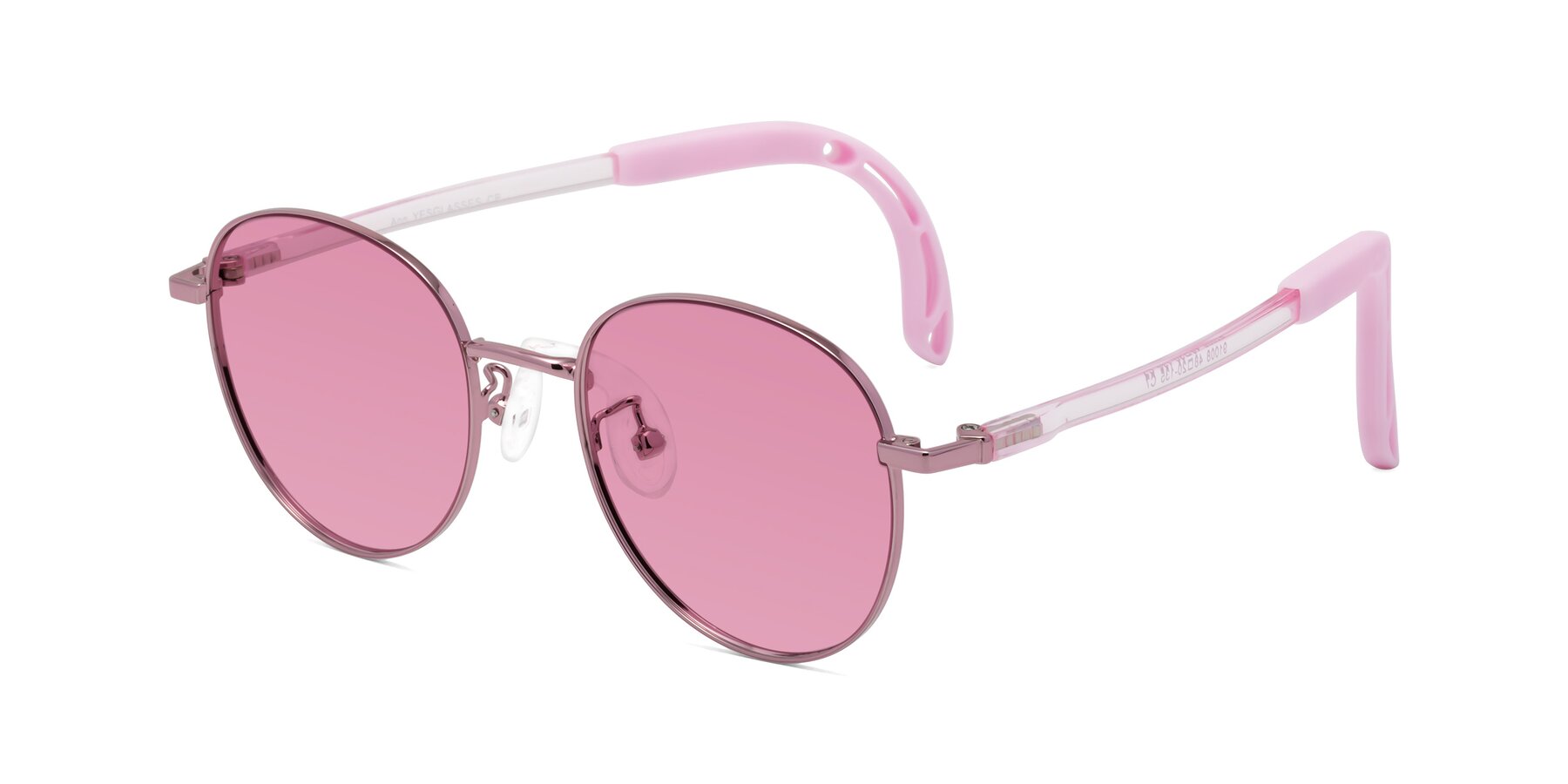 Angle of Ann in Artist Pink with Medium Wine Tinted Lenses