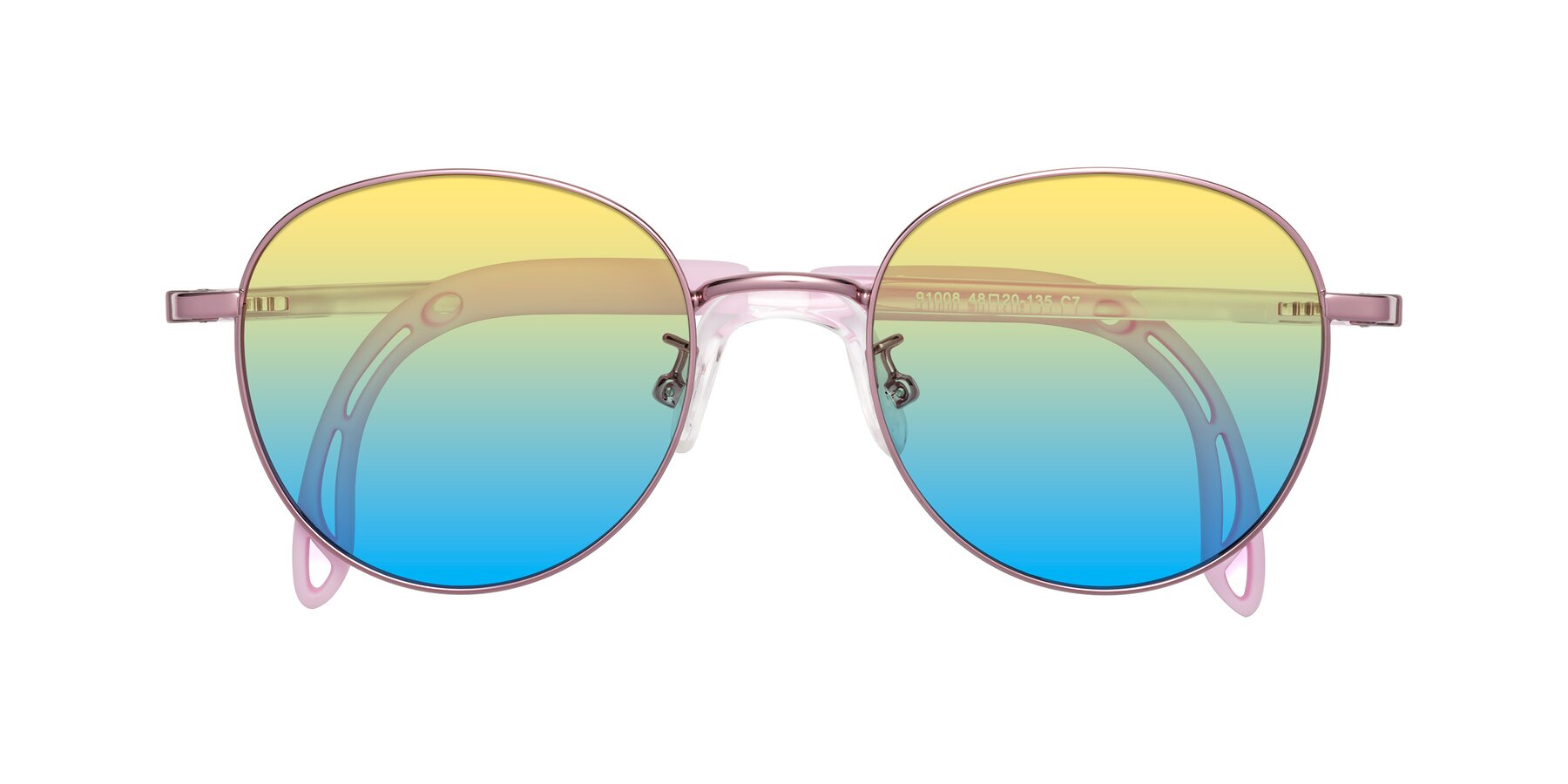 Folded Front of Ann in Artist Pink with Yellow / Blue Gradient Lenses