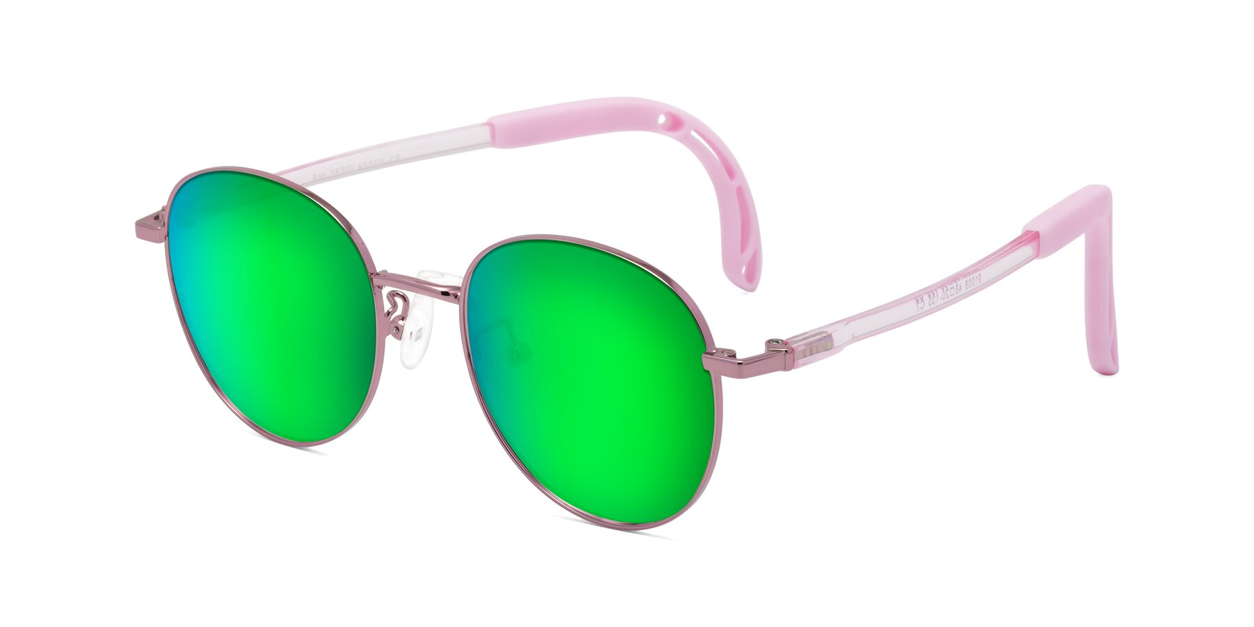 Angle of Ann in Artist Pink with Green Mirrored Lenses