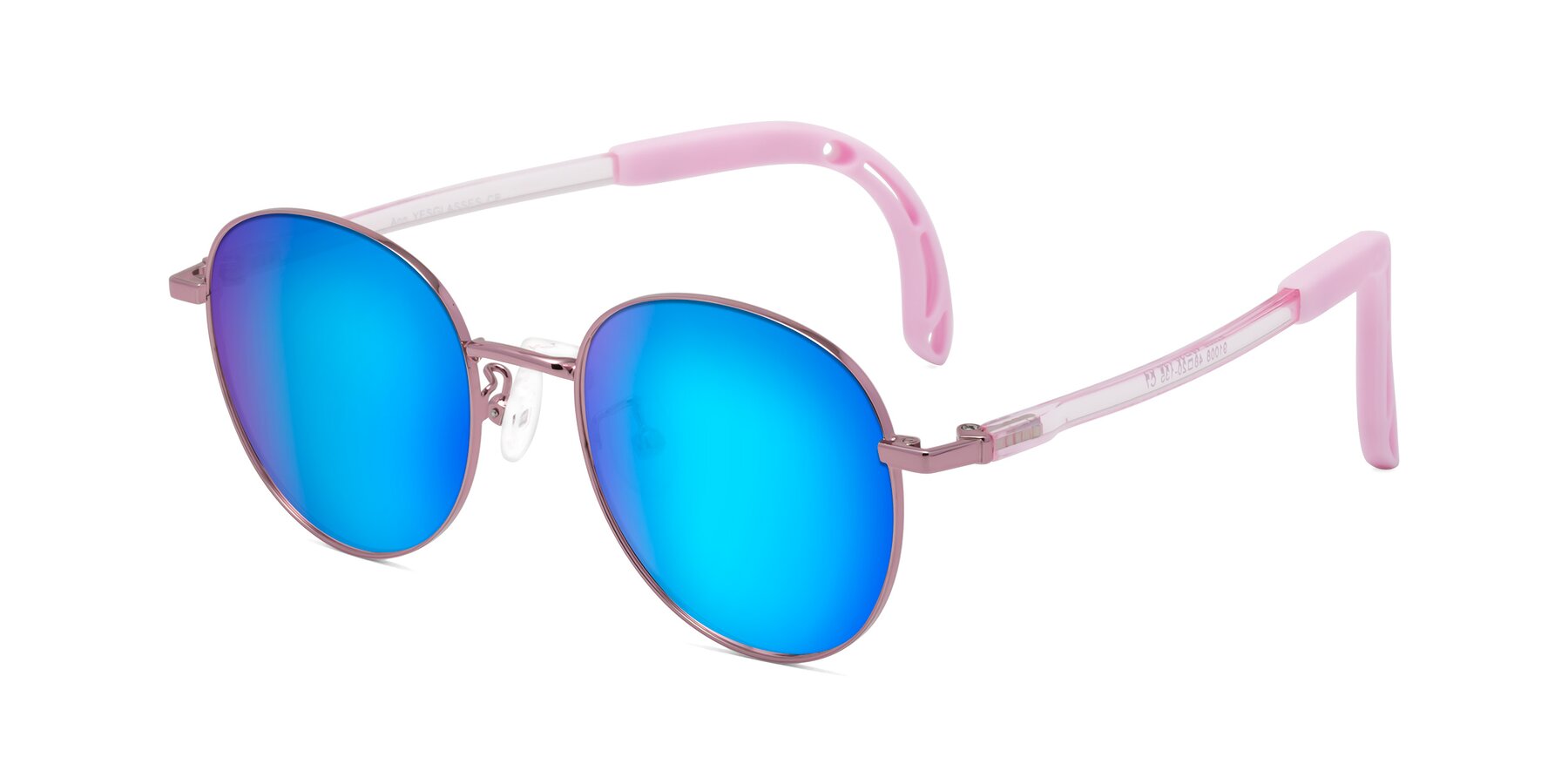 Angle of Ann in Artist Pink with Blue Mirrored Lenses