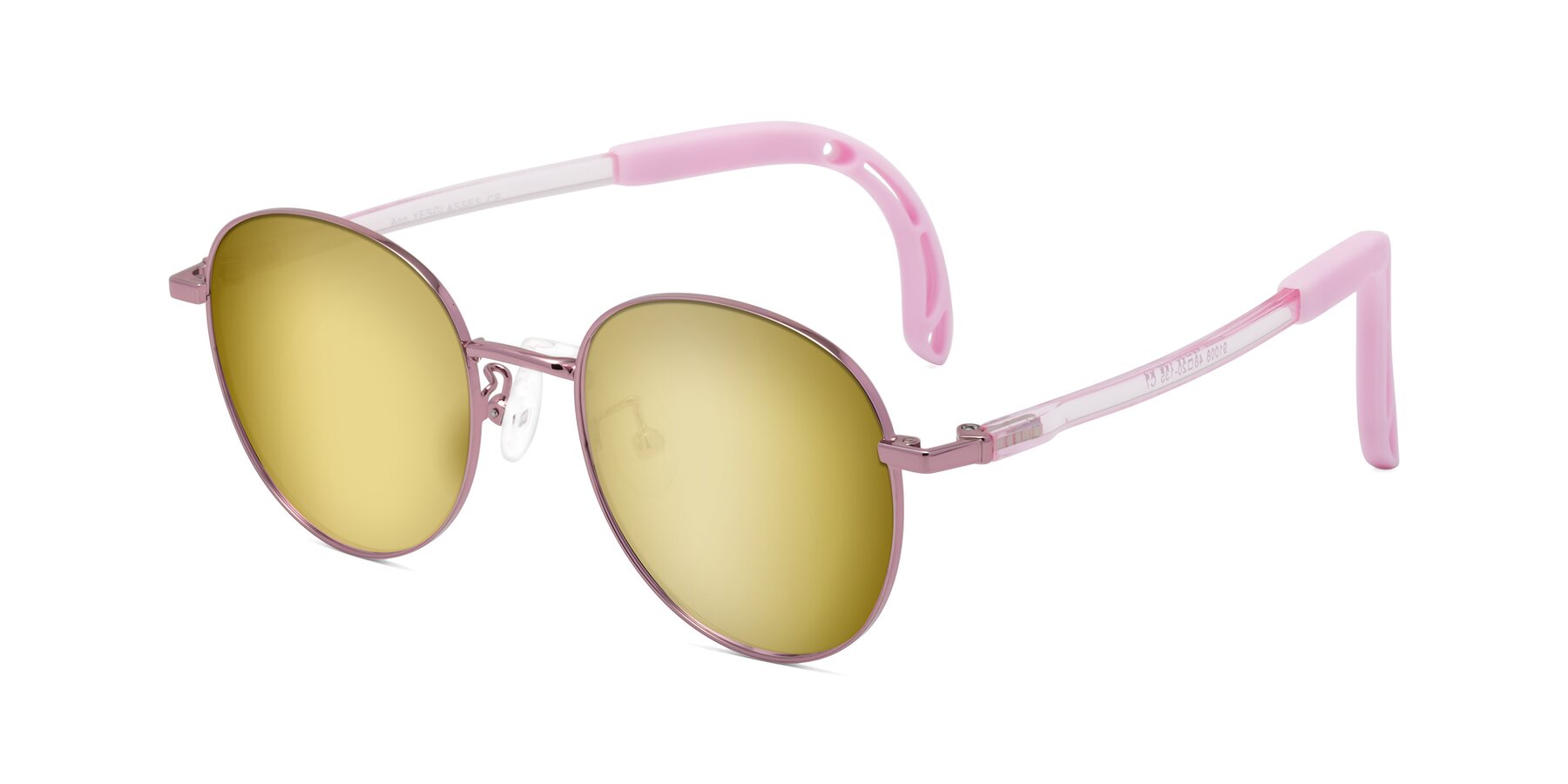 Angle of Ann in Artist Pink with Gold Mirrored Lenses