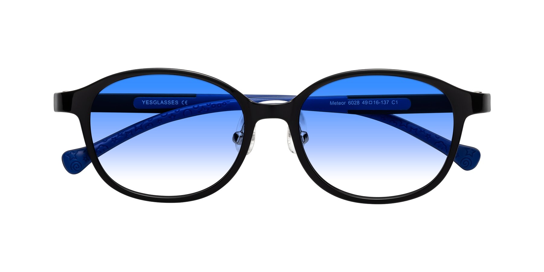 Folded Front of Meteor in Ninja Black with Blue Gradient Lenses