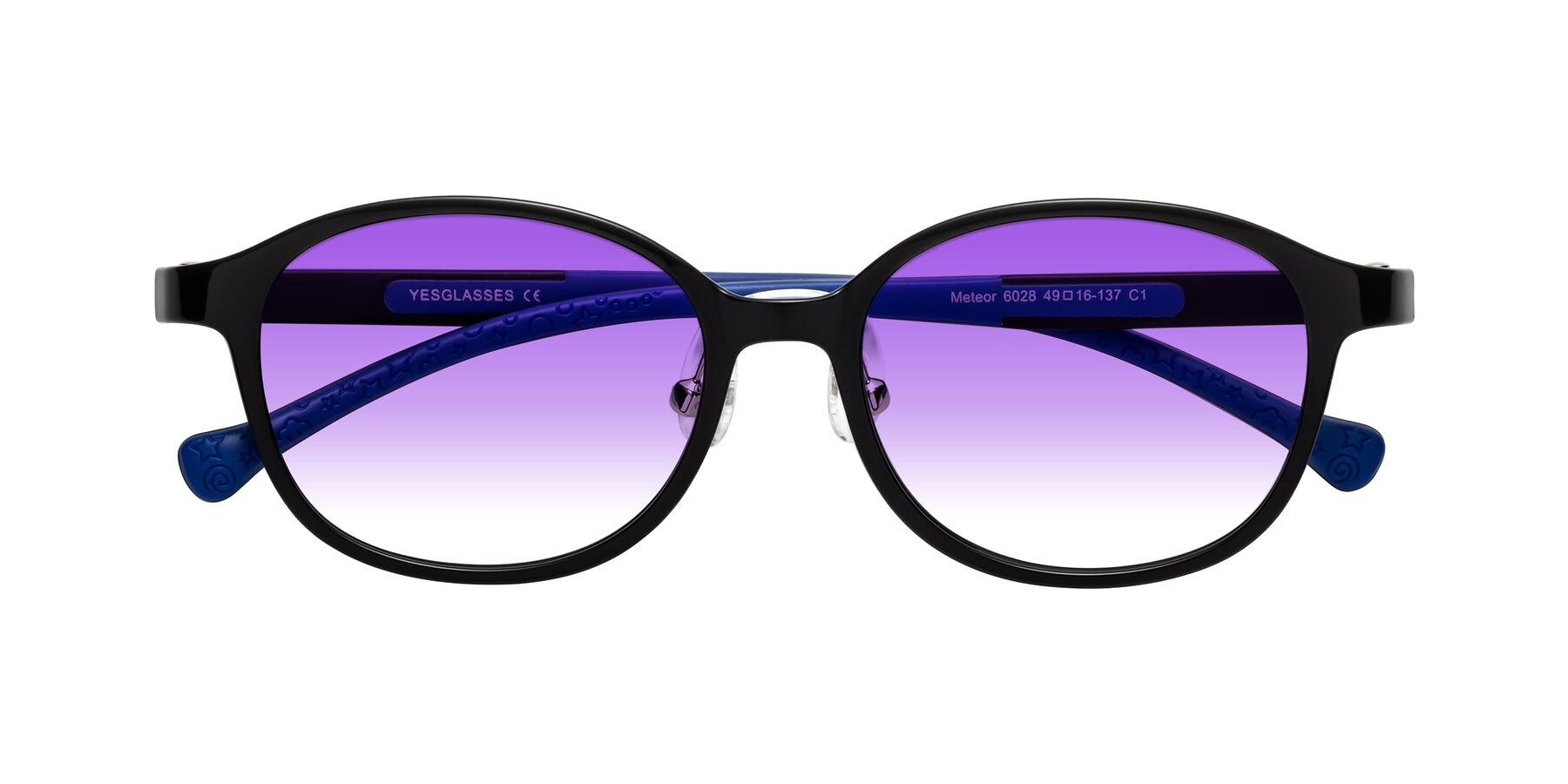 Folded Front of Meteor in Ninja Black with Purple Gradient Lenses