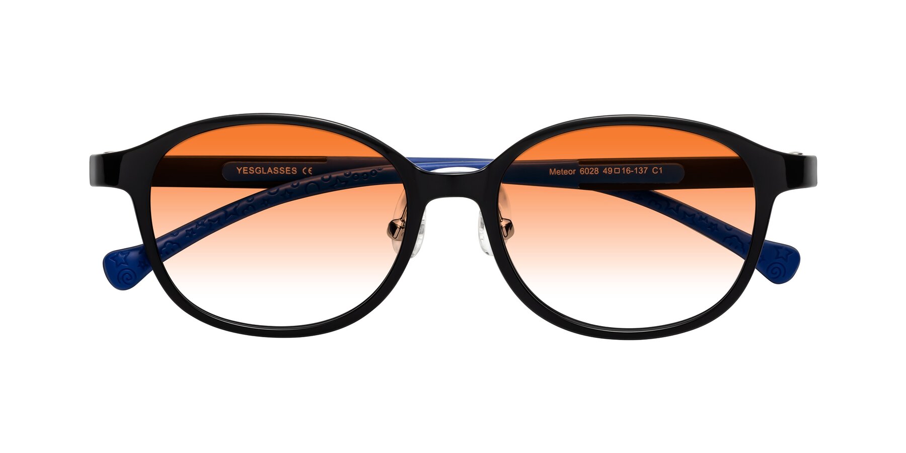 Folded Front of Meteor in Ninja Black with Orange Gradient Lenses